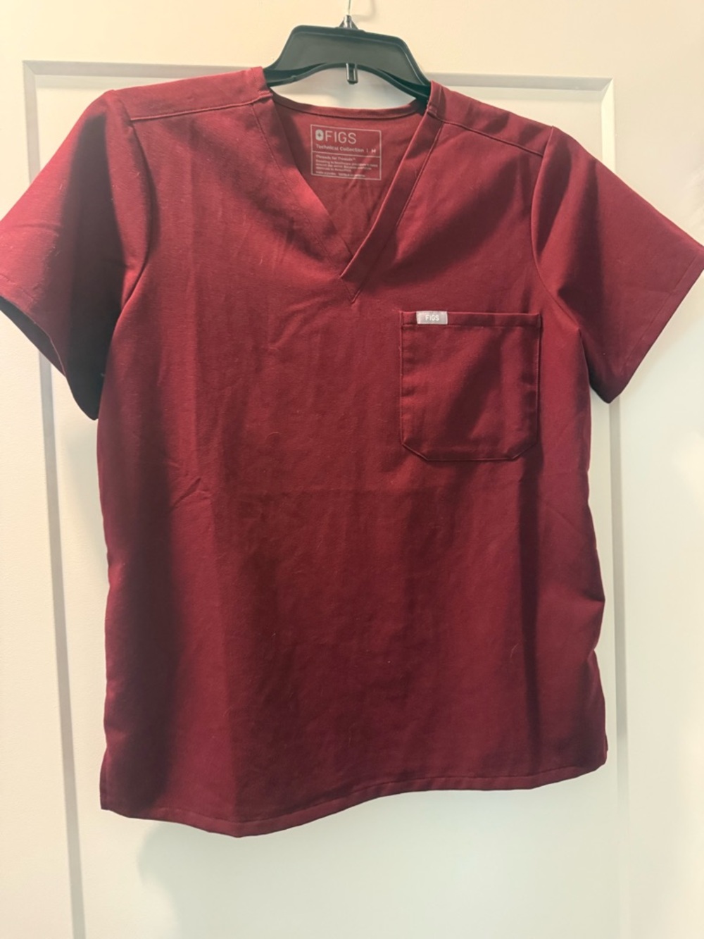 Figs Short Sleeve V-Neck Scrub Top in Burgundy and matching jogger pants